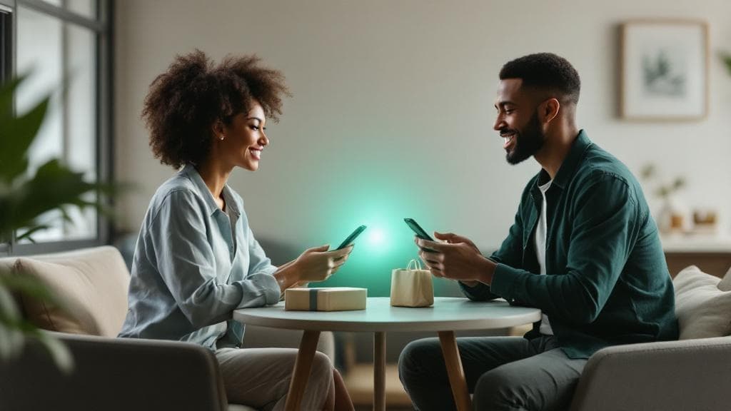 Two people exchanging trust digitally through their phones